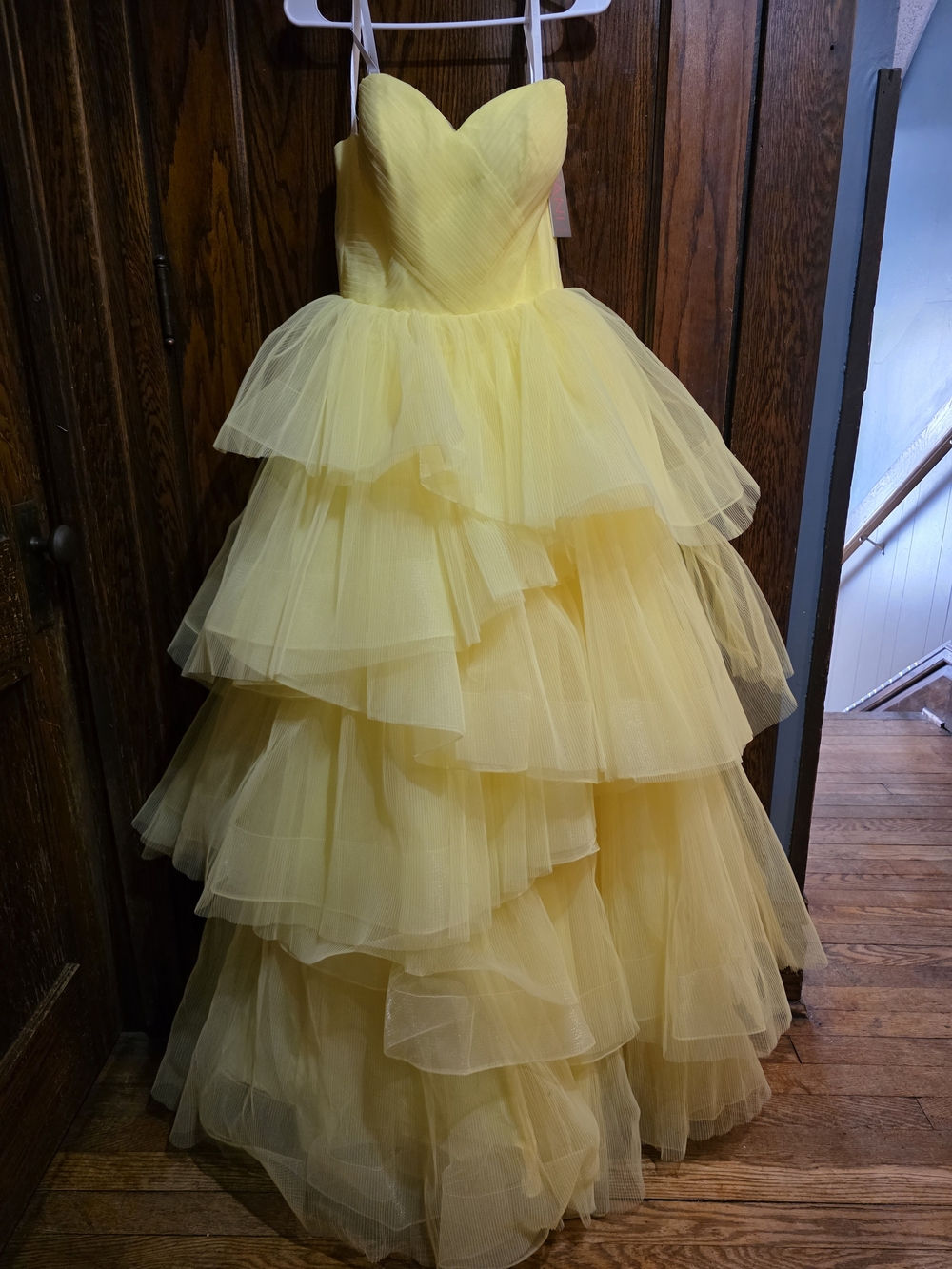 Jovani Yellow Tiered Tulle Ball Gown